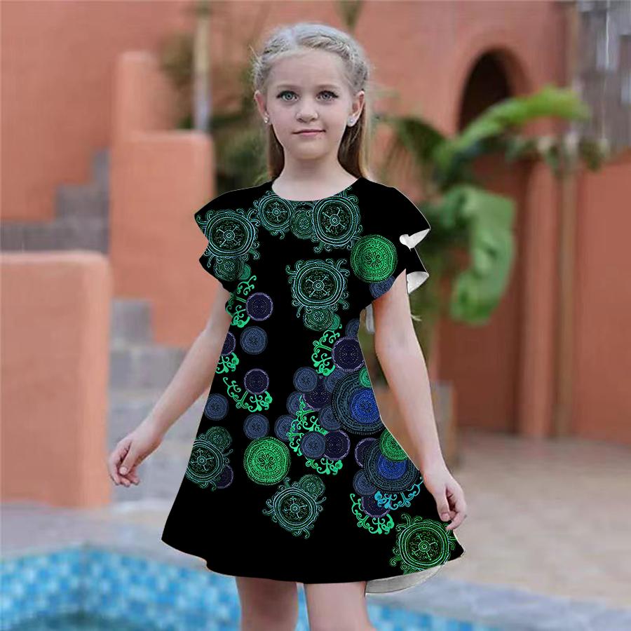 Girls Shining Beetle Print Dresses Kids Girl Party Dress Loose Fitting Loose Fitting Short Sleeved Skirt For Girls Over Four Years Old