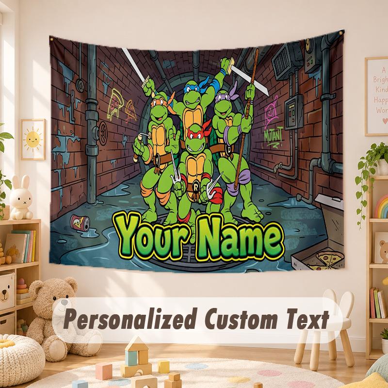 Custom Name Text Tapestry,Teenage Mutant Ninja Turtles Boho Wall Hanging, Decorative Backdrop Tapestry For Room