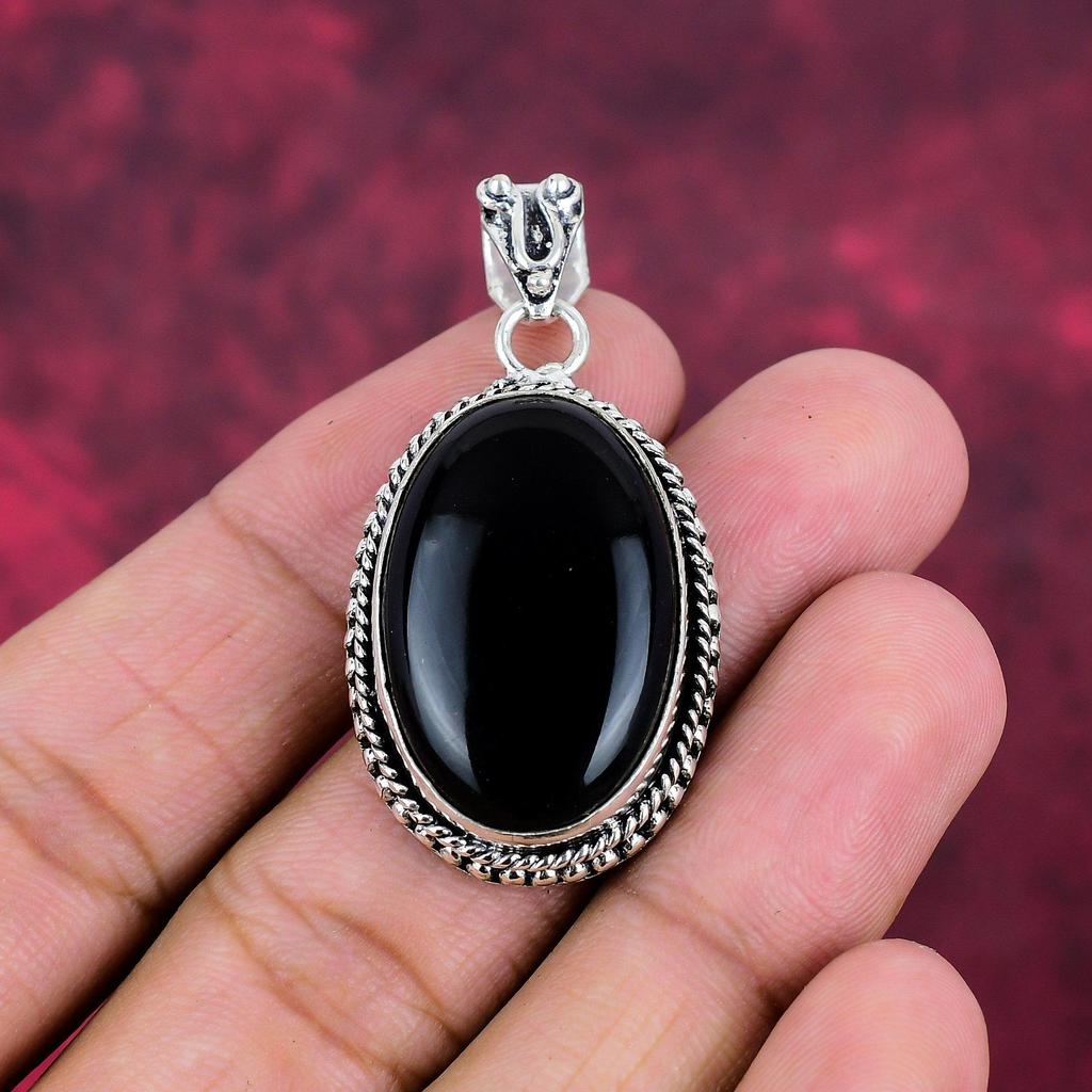 Black Onyx Handmade Gemstone Pendant, 925 Solid Sterling Silver Pendant Antique Jewelry, For Engagement Gift