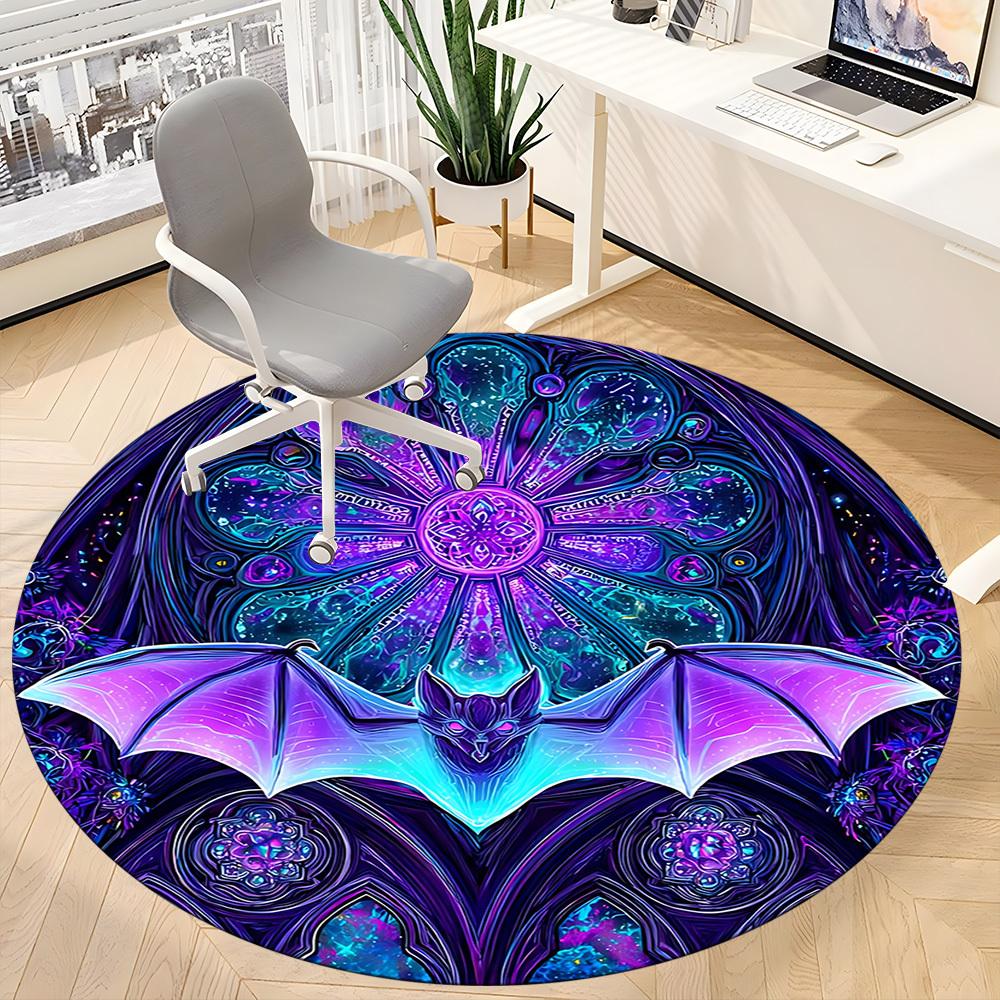 1pc Bat Mandala Office Round Area Rug, Mat Suitable ForOffice, Under Office Chairs Bedroom Living Room Home Decor, Room Deco