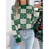 Autumn Winter Snowflake Checkered Knitted Sweaters Lantern Pullover Sweater Women's Christmas Sweater