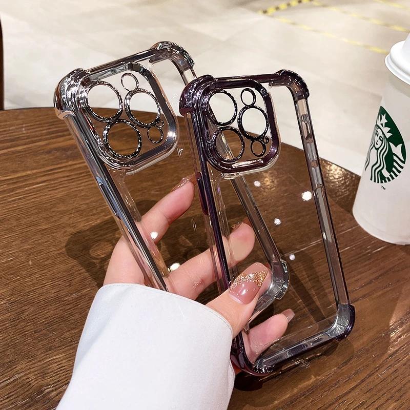 Luxury Electroplate Transparent Phone Case For For Iphone 15 14 13 12 11 16 Pro Max Plus X Xs XR Max Bumper Shockproof Clear Cover