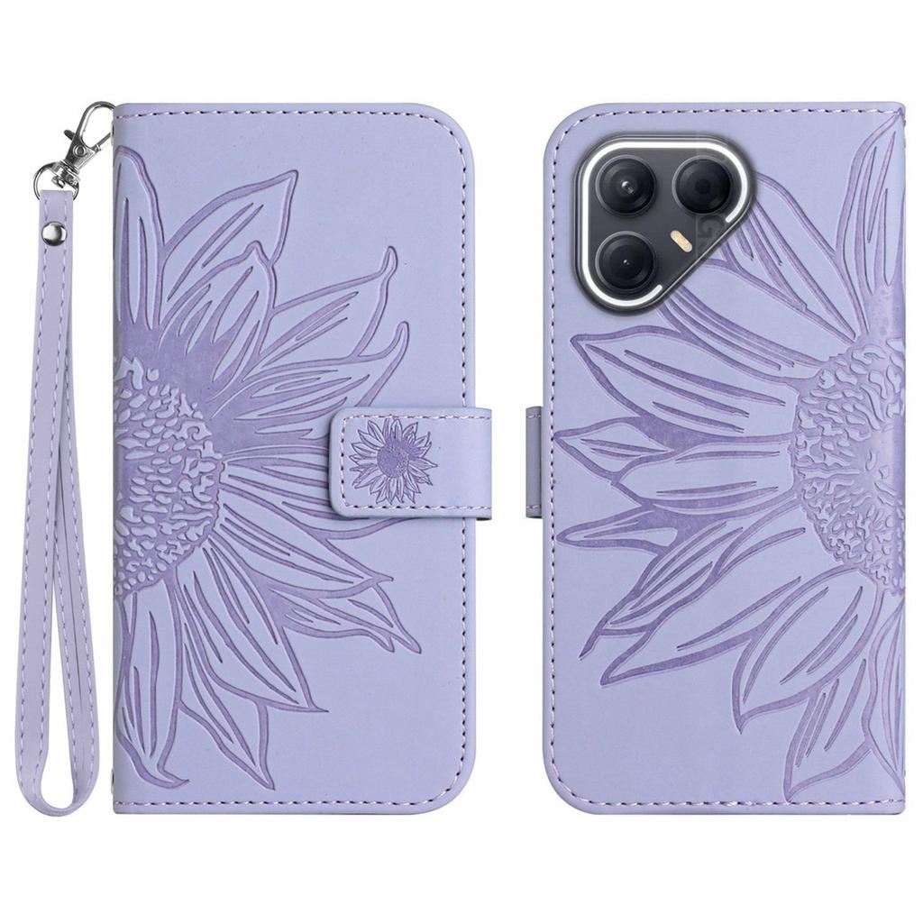 For TECNO Pova 7 5G Case Sunflower Imprint Leather Wallet Phone Cover with Wrist Strap