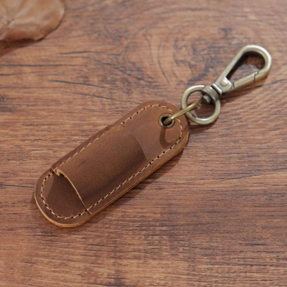 Luxury Pen Holder Keychain Portable Pen Pouch Keychain Genuine Leather Pen Case  School Supplies