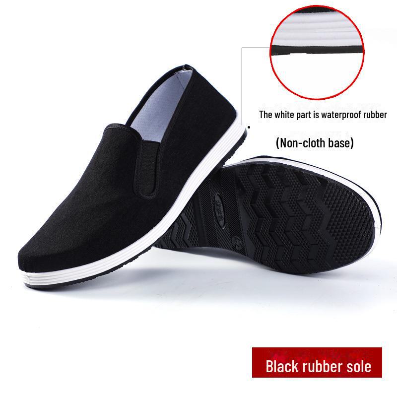 Old Beijing Men's Slip-On Black Cloth Shoes with Cow Tendon Soles