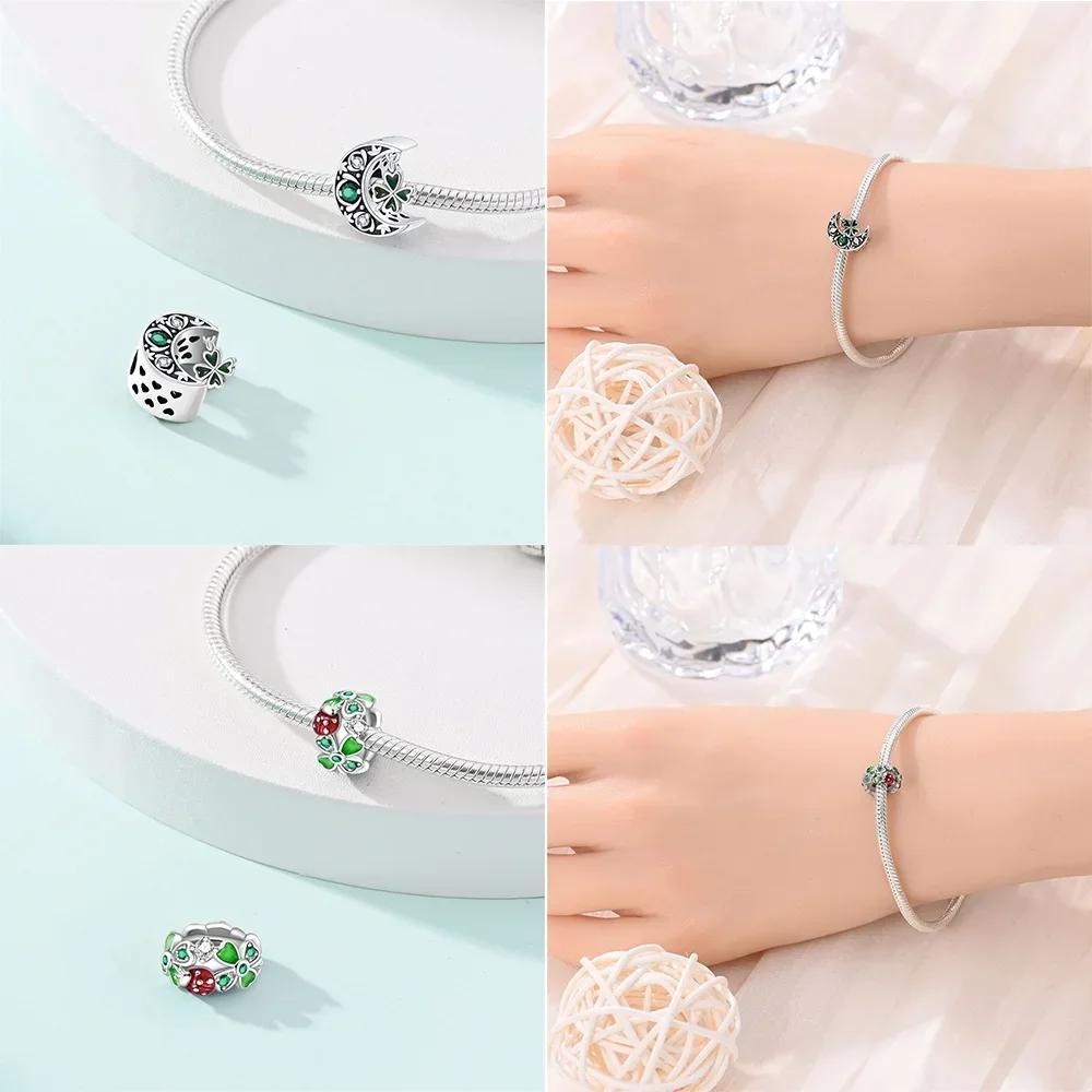 Exquisite Green Zircon Four-Leaf Clover Star Ladybug Original Charms Beads Fit Bracelet Copper Women Diy Gift Accessory