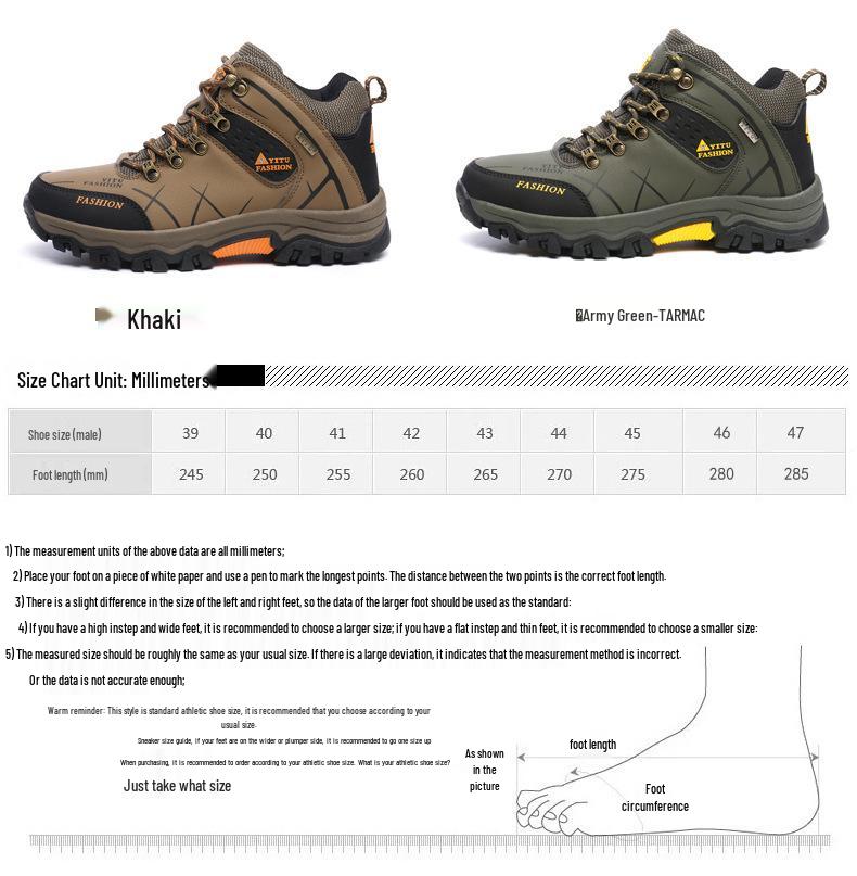 2025 Fall/Winter Plus Velvet Men's High-Top Hiking Shoes, Non-Slip, Wear-Resistant, Large Size, Cotton, Outdoor