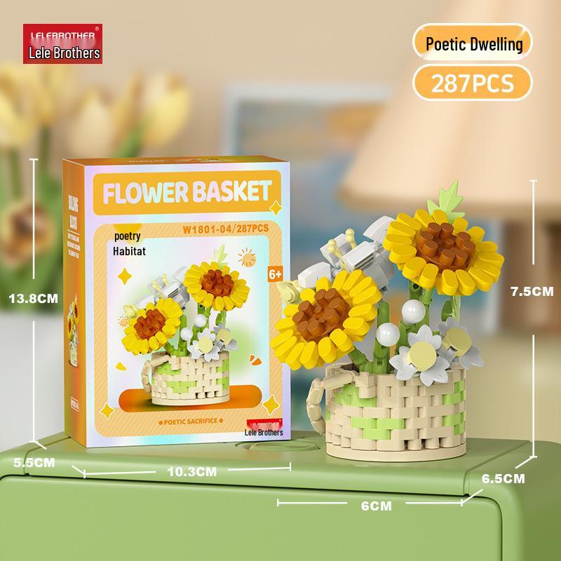 LEGO-Compatible Micro Blocks Eternal Flower Basket Bouquet - Educational Building Toy for Girls
