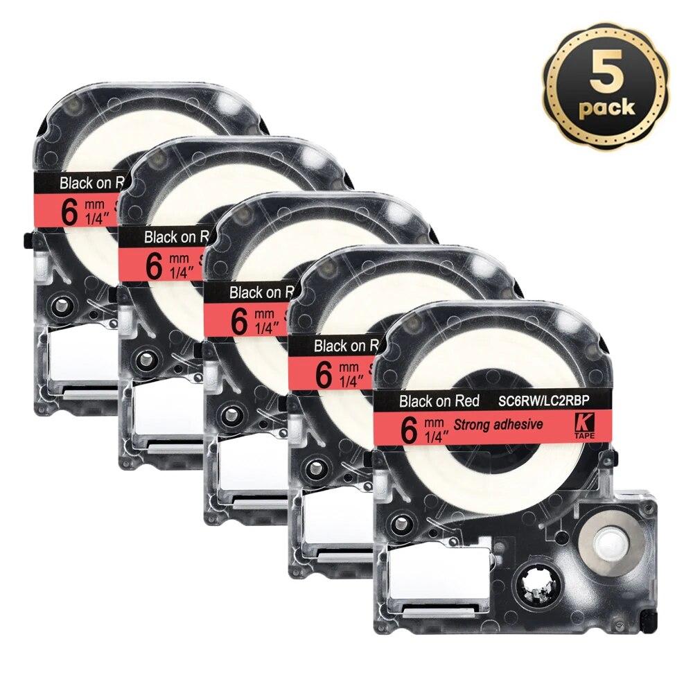 5 Packungen 6 mm mehrfarbige Etiketten, kompatibles Epson-Etikettenband SS6KW LC-2WBN9 SC6YW SC6BW SC6RW für Kingjim Epson-Drucker LW300 LW400