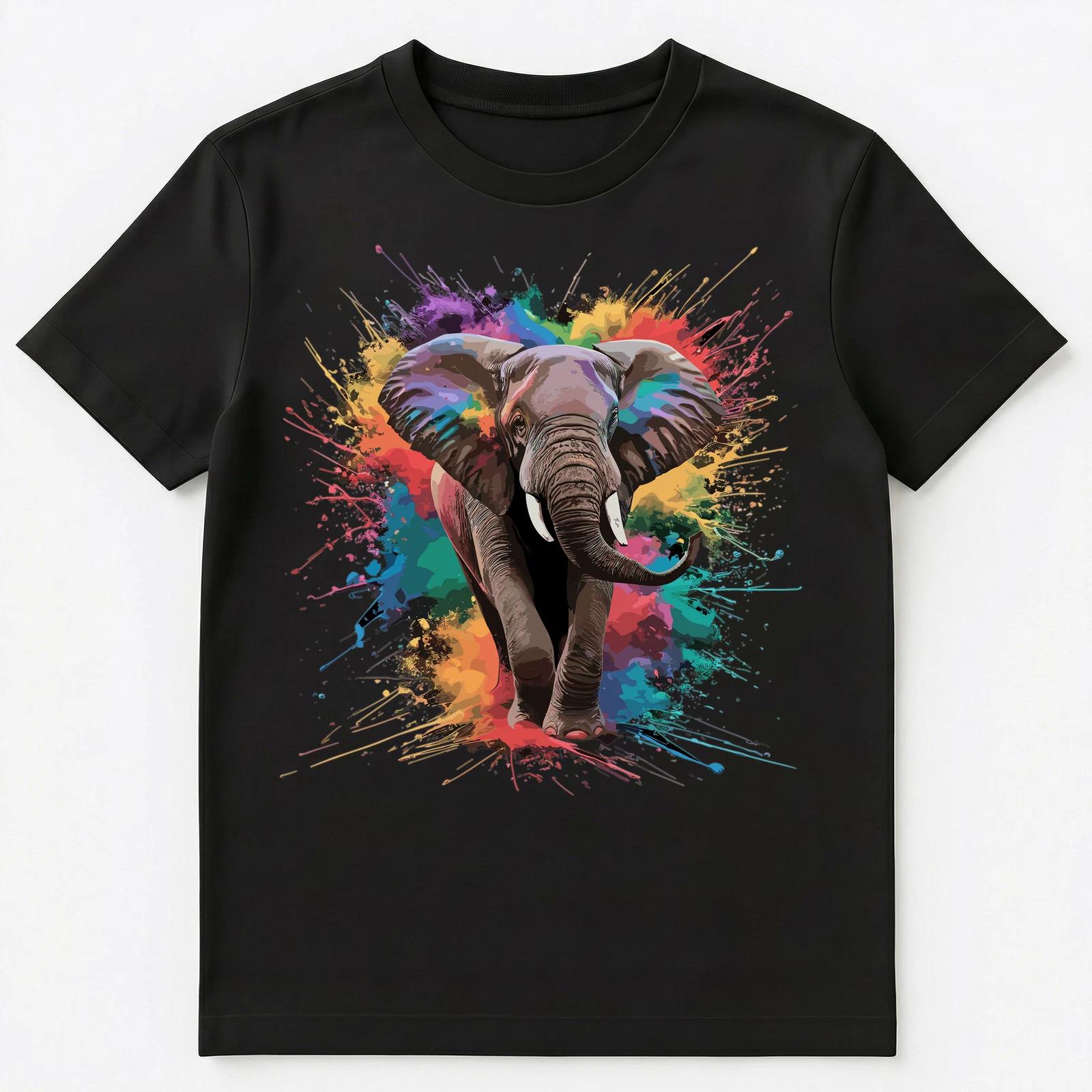 Colorful Paint Splash Elephant Art Graphic Unisex T-Shirt L