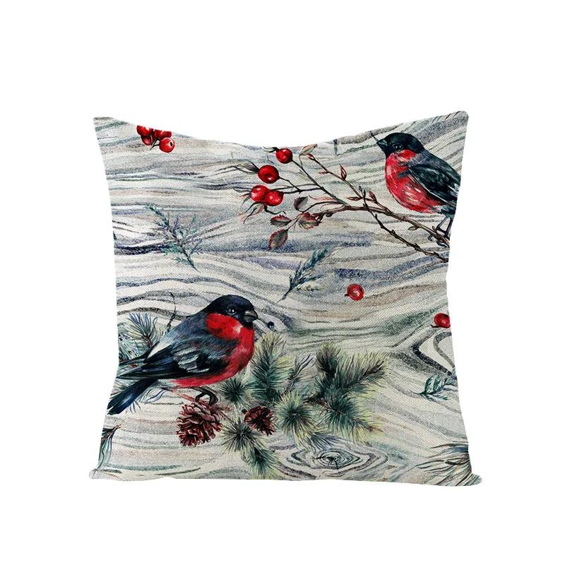 Nordic New Christmas Pillowcase Watercolor Wreath Linen Cushion Cover Sofa Cushion Cover