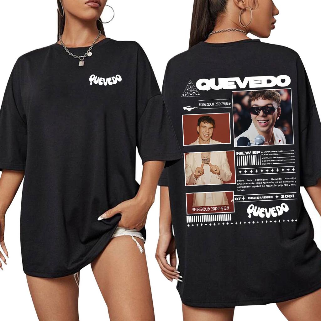 Rapper QUEVEDO BUENAS NOCHES Album Tour T-shirt Men Women Hip Hop Tee Casual Loose Short Sleeve