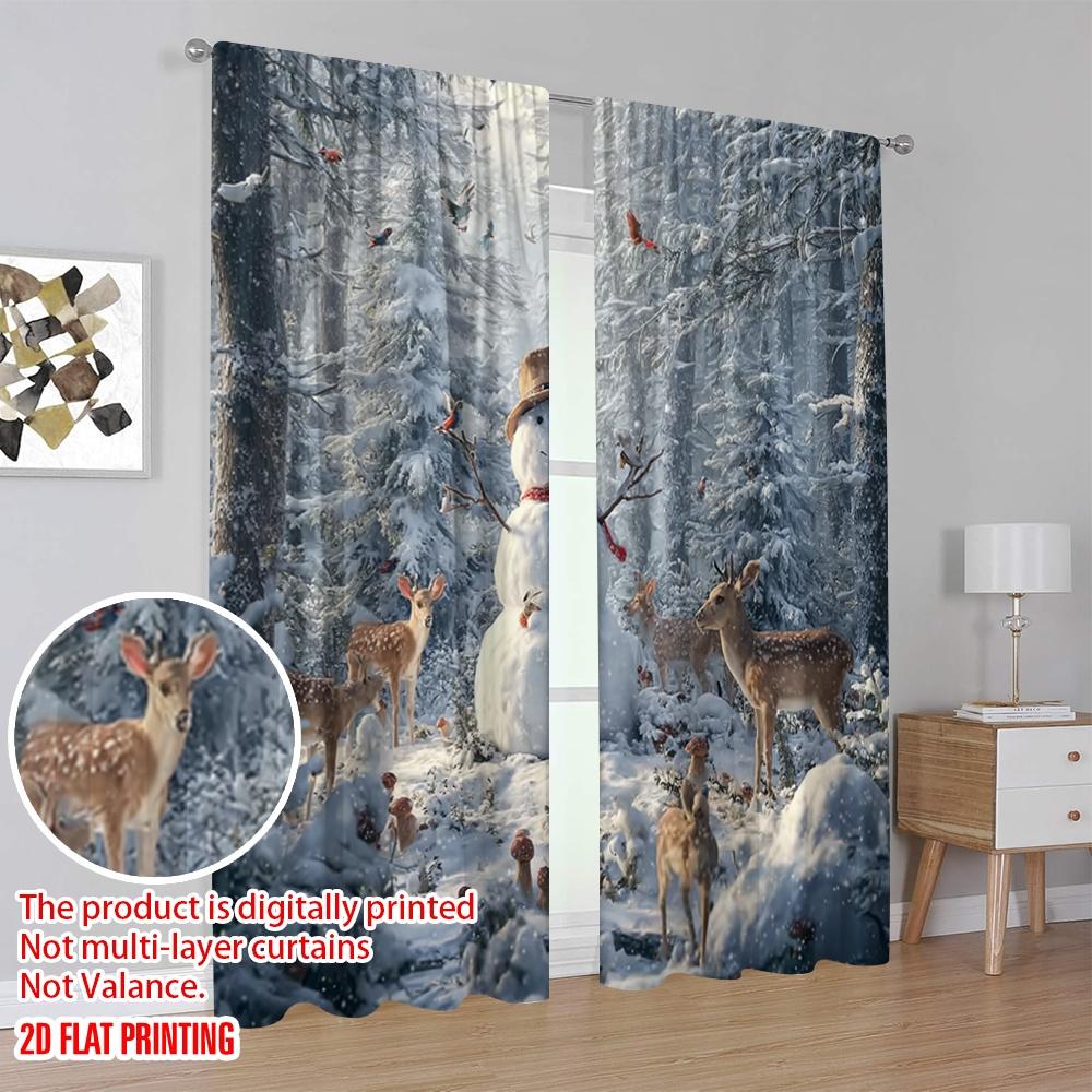 2pcs,2D Plane Printing Curtains Roller Blinds Snowman & Reindeer Versatile 100% Polyester (without Rod) Outdoor Decorations