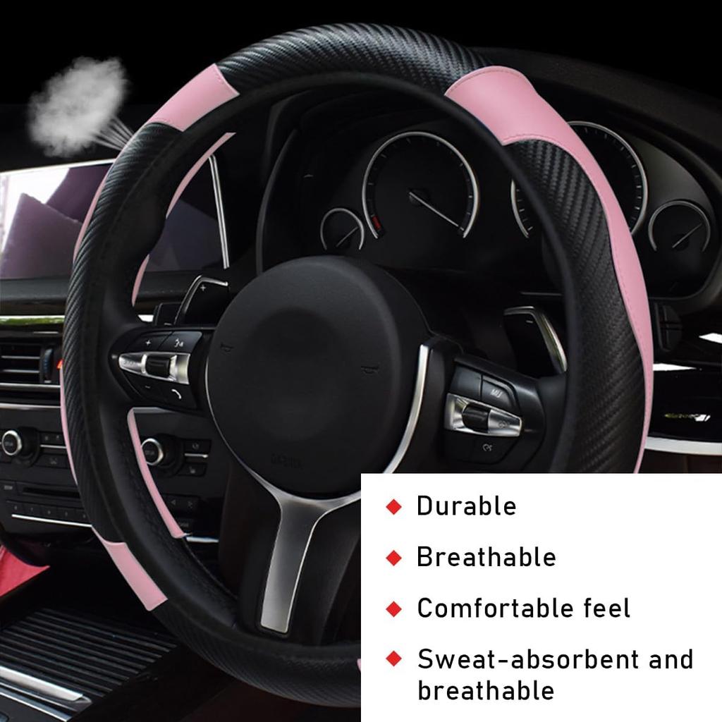 Car Steering Wheel Cover, 15 Inch Leather Breathable Auto Steering Wheel Protector, Comfortable Non-Slip Vehicle Steering Wheel Covers, Universal
