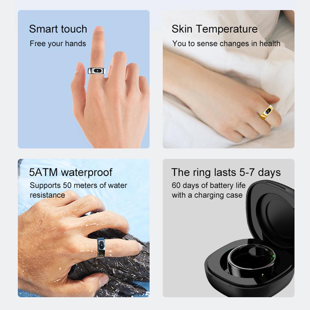 Smart Ring R08 Womens Men Electronic Smartring 5ATM Waterproof Blood Oxygen Pressure Health Monitor Sleep Tracker for Phone