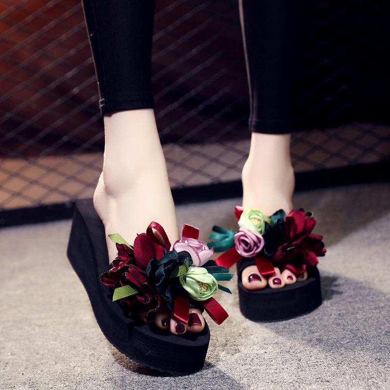 Elegante Damen Bohemian Stil Applikationen Blumen Knospen Hausschuhe Für Strand Spaß