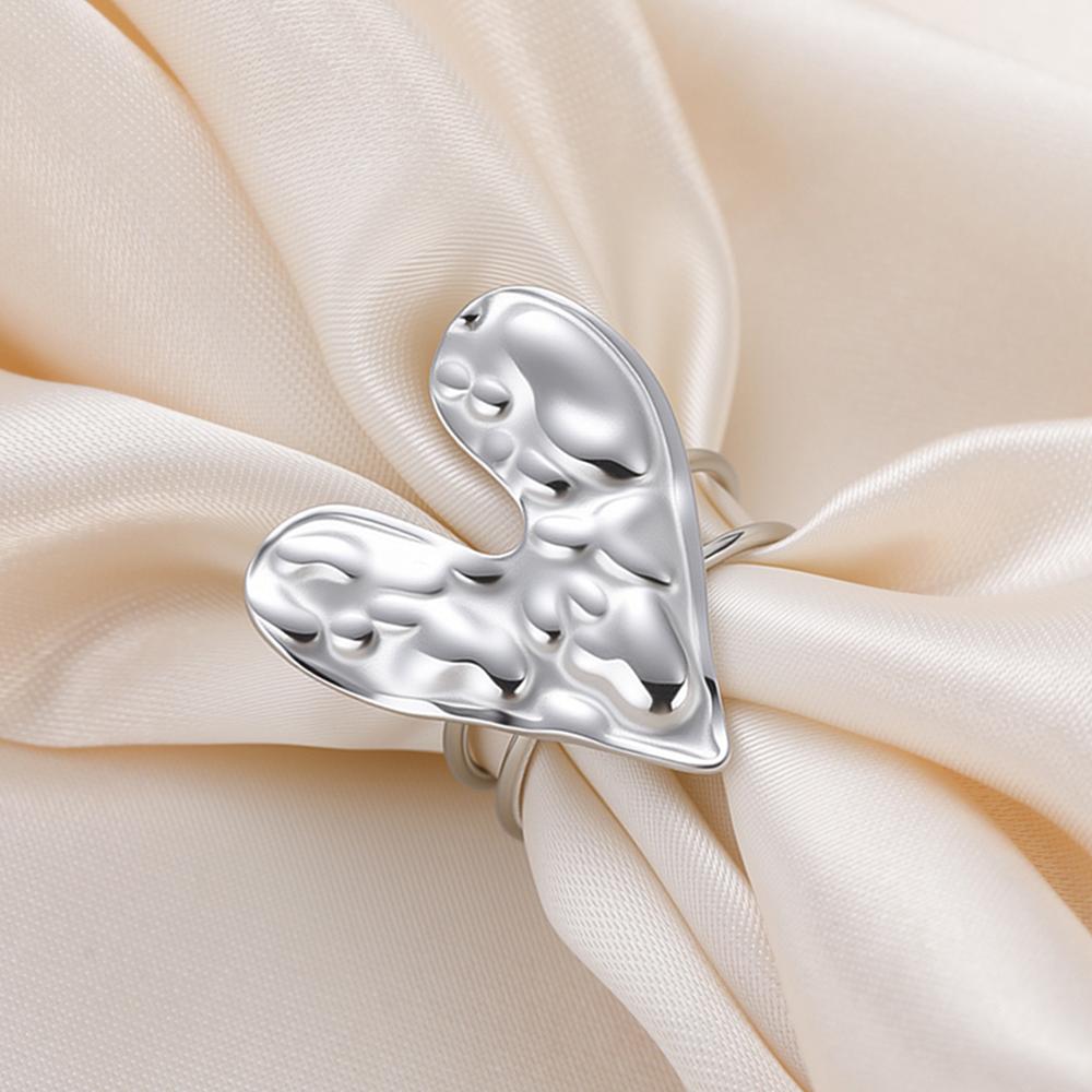 Stainless Steel Love Heart Opening Ring for Women Gold Color Adjustable Finger Rings Texture Design Minimalist Jewelry Gifts