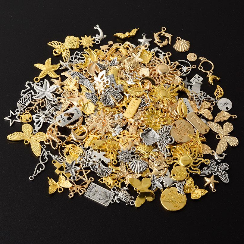 Mix Charm Metal Gold/Silver Color Animal Sun Angel Leaf DIY Pendant Charms For Jewelry Making Bulk Vintage Materials Accessories