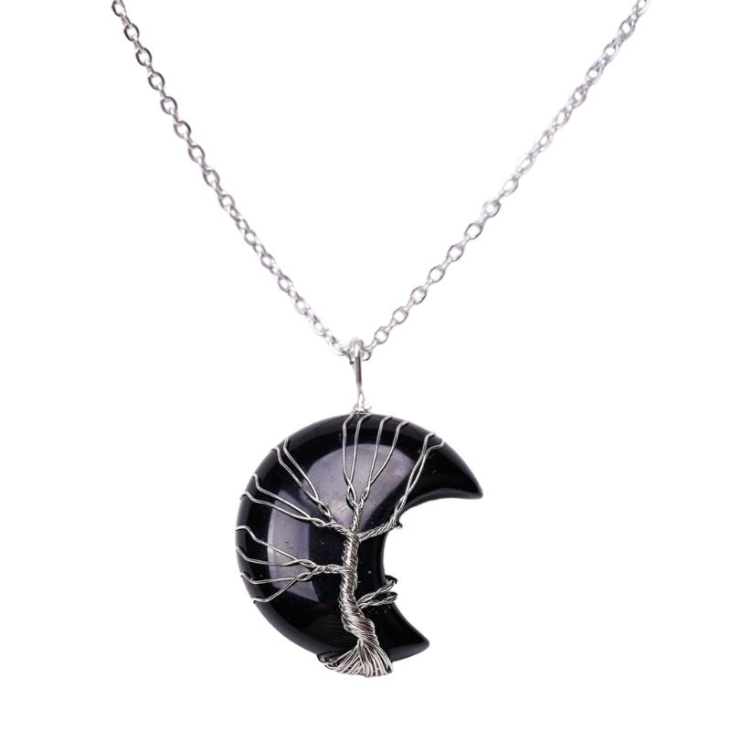 Crescent Pendant Necklace Moon Shape Crystal Necklaces for Women Men Natural Stone Collar Chain Choker Jewelry 1