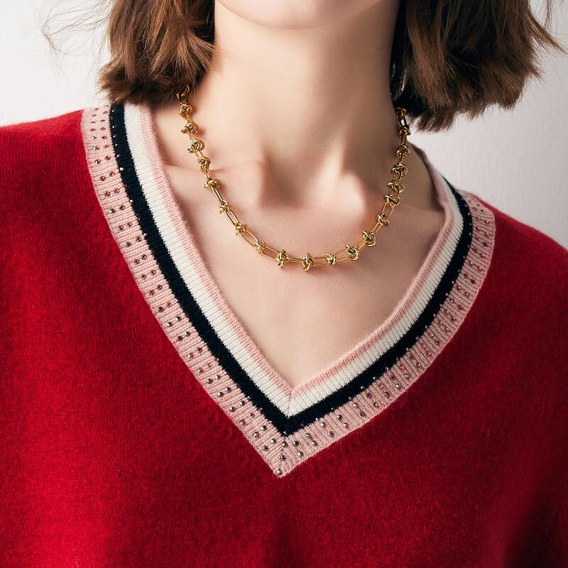 Parlo Women's V-Neck Color Block Cashmere Sweater