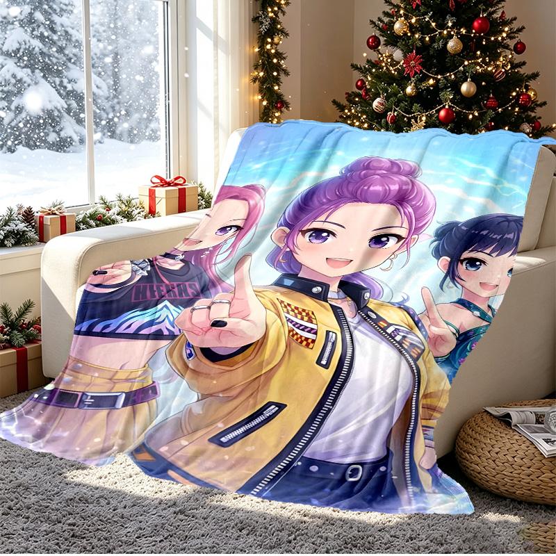 KPop Demon Hunters Pattern Blanket for Home Decoration, Bed, Sofa, Car Travel, Camping, Suitable for All Seasons, Birthday Christmas Gift