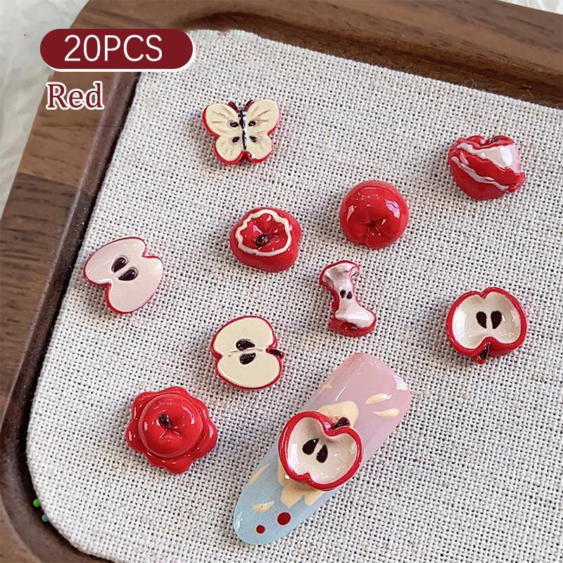 5/24/30Pcs Resin Simulated Fruit Nail Art Charms Cute Red Painted Multiple Shapes DIY Decorations for Creative DIY Nails