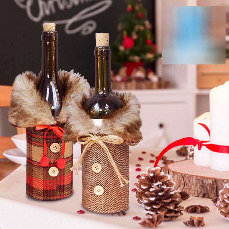 

Festive Christmas Red Wine Bottle Cover - Plush Holiday Decoration Model B