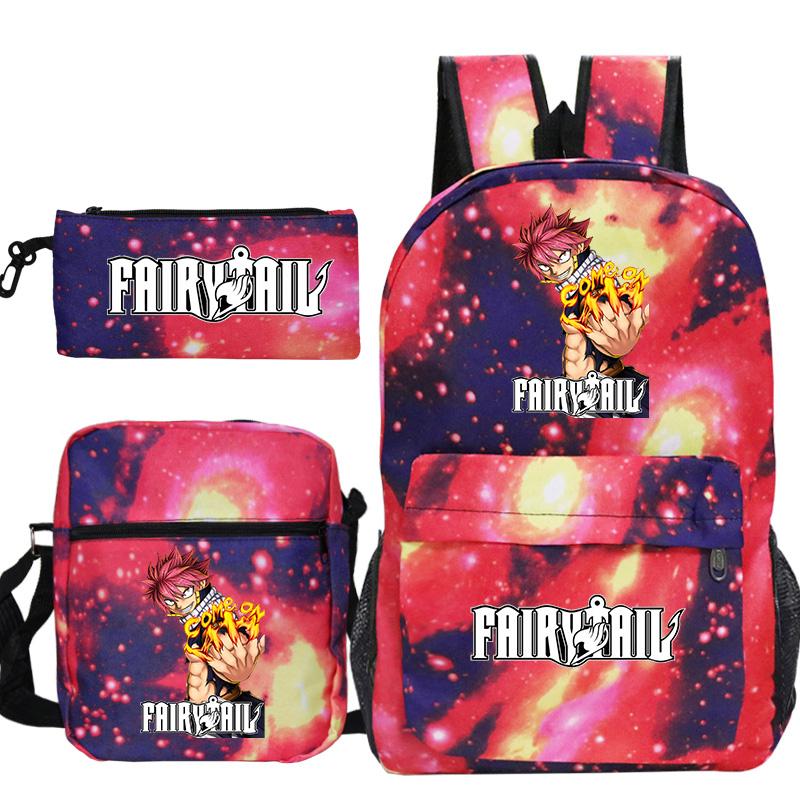 Anime Fairy Tail Backpack Shoulder Bags Pencil Case 3pcs/set Boys Girls Casual Schoolbag Men Travel Knapsack Back To School Gift