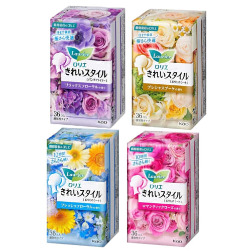 

Kirei Style Panty Liners: Romantic Rose, Relax Floral, Fresh Floral, and Precious Bouquet, 36 sheets each, assorted pack of 144 sheets total (Romantic