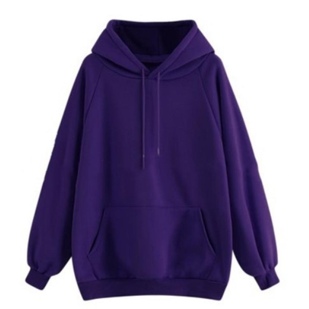 Women's Fashion Casual Solid Color Hooded Loose Fleece-Lined Thick Long Sleeve Sweatshirt