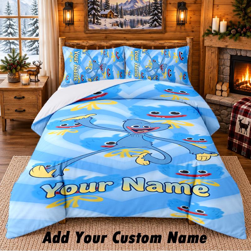 Poppy Playtime Set Biancheria da Letto Personalizzato 3 Pezzi 1 Lenzuolo 2 Federe Camera da Letto Arredamento Casa