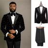 Men's Suits 2 Pieces Velvet Blazer Black Pants Single Breasted Satin Peaked Lapel Pearls Wedding Formal