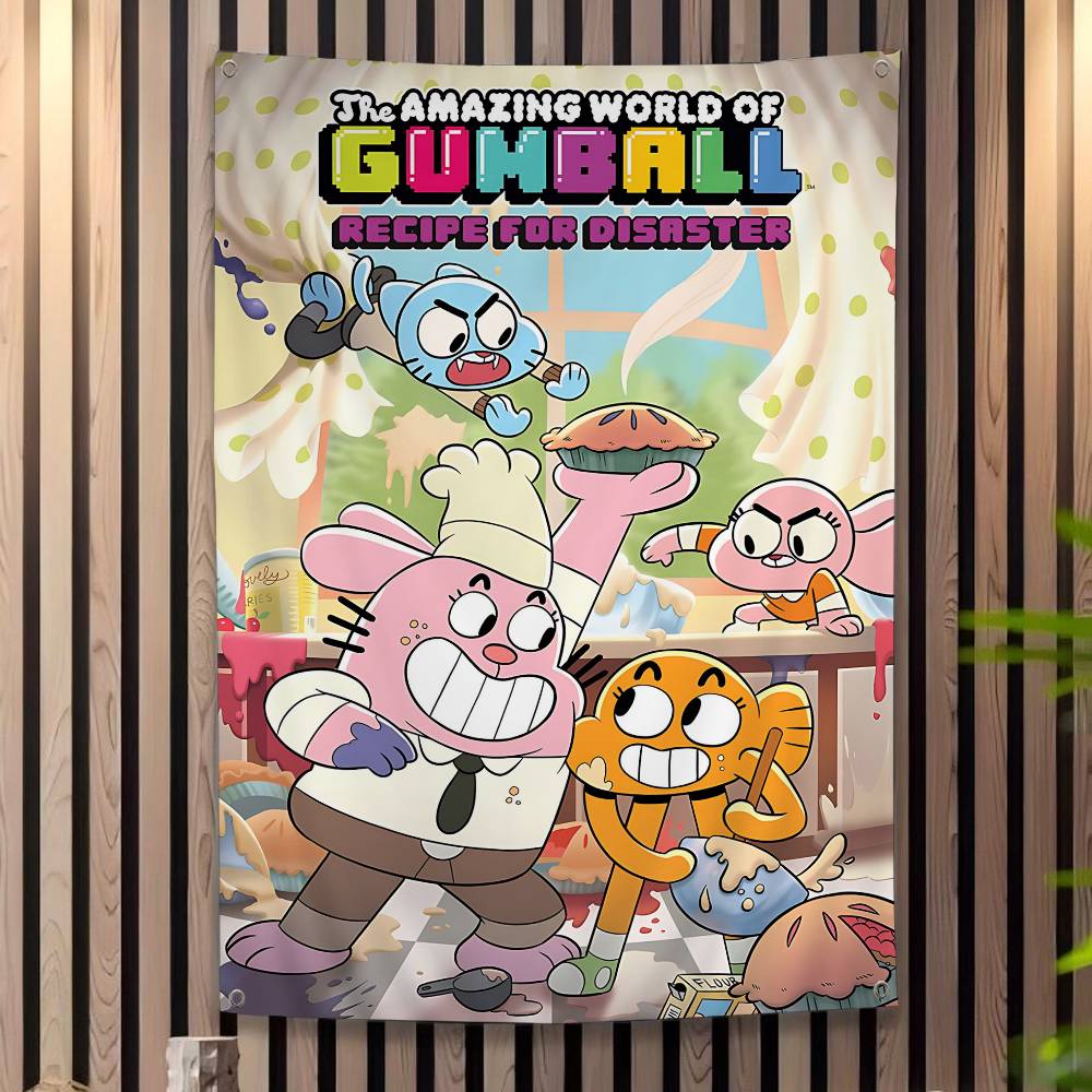 L'Incredibile Mondo Divertente di Gumball Stampa Artistica di Banner Bandiera da Parete Giapponese Appeso a Parete Anime Decorazione per la Casa