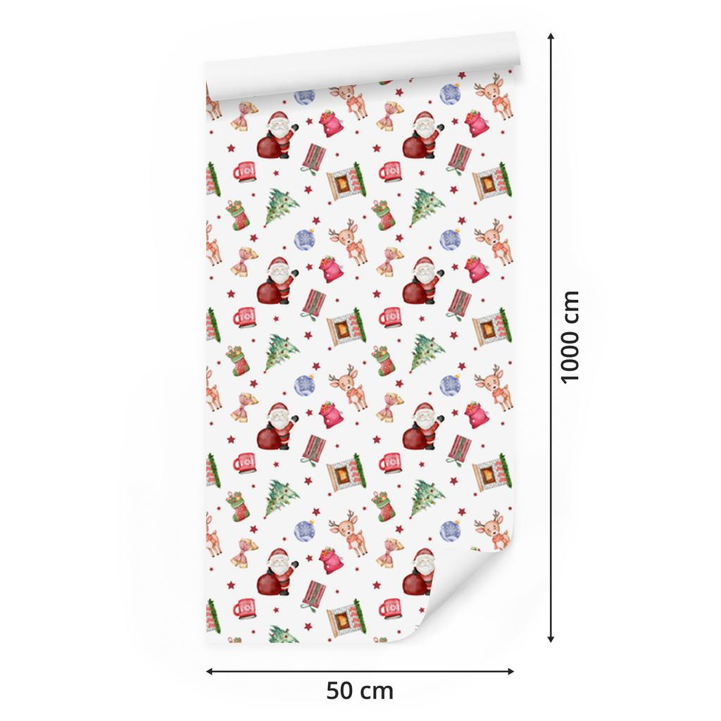 Christmas wallpaper white, coral, cream and light gray 50x1000