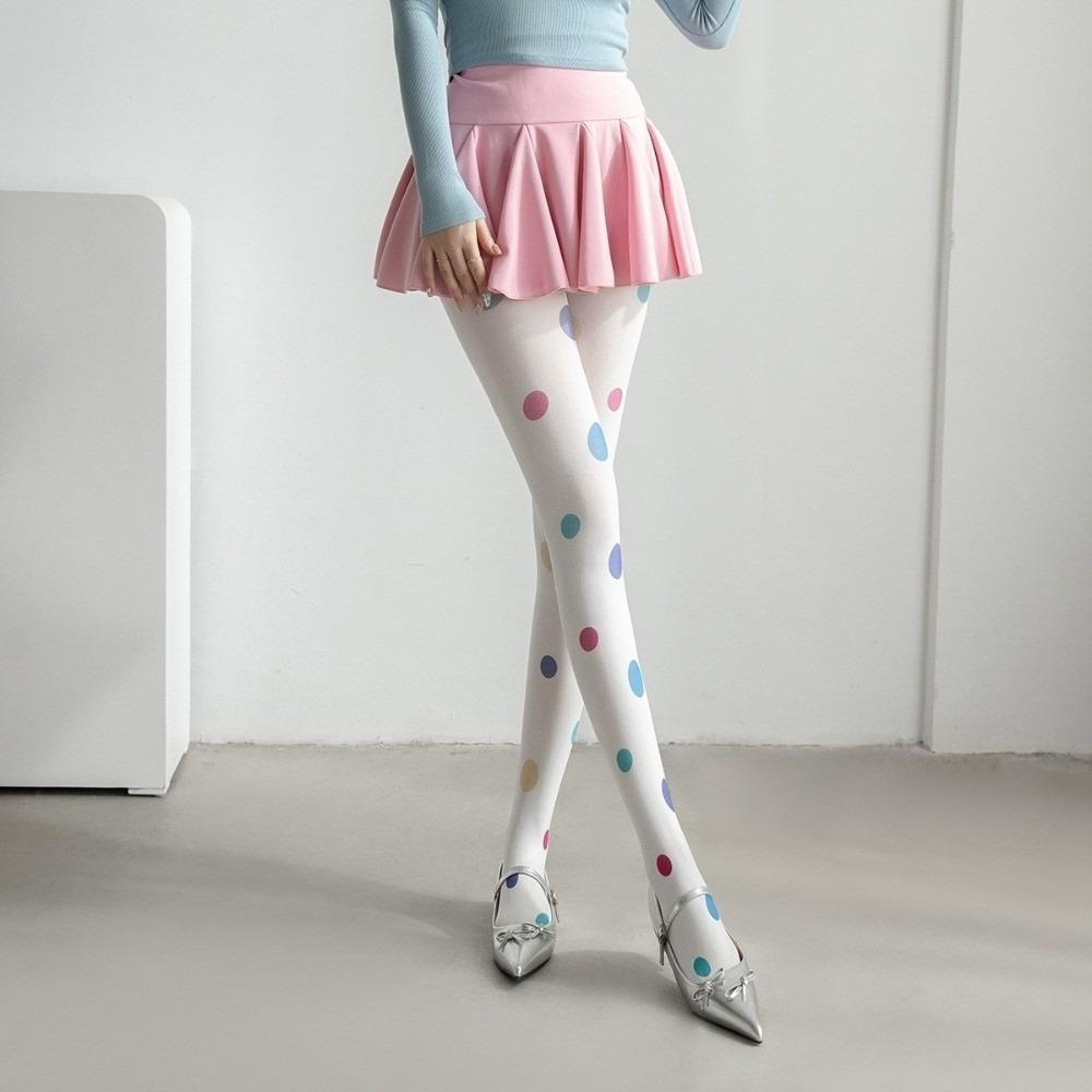Seamless Polka Dot Stockings Elastic Y2K Retro Silk Stockings Large Dot Pantyhose Cosplay Colorful Large Dot