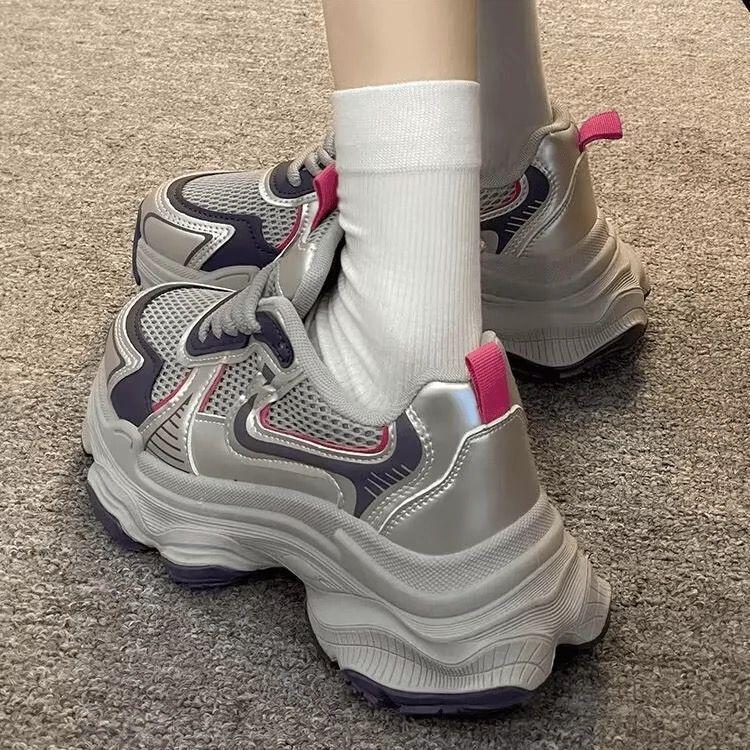 Paris dad shoes for women show small feet, thick soles increase height, trendy cool women's shoes 2025 spring and autumn versatile casual sports shoes