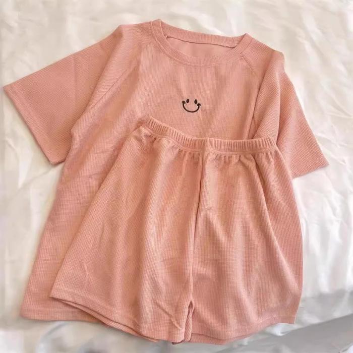 Minimalist Waffle Summer Short Sleeve Sports Women's Suit