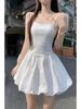 Women's White Ballet Spaghetti Strap Dress with Slimming Waist and Bud Short Skirt - Summer 2026 Collection.