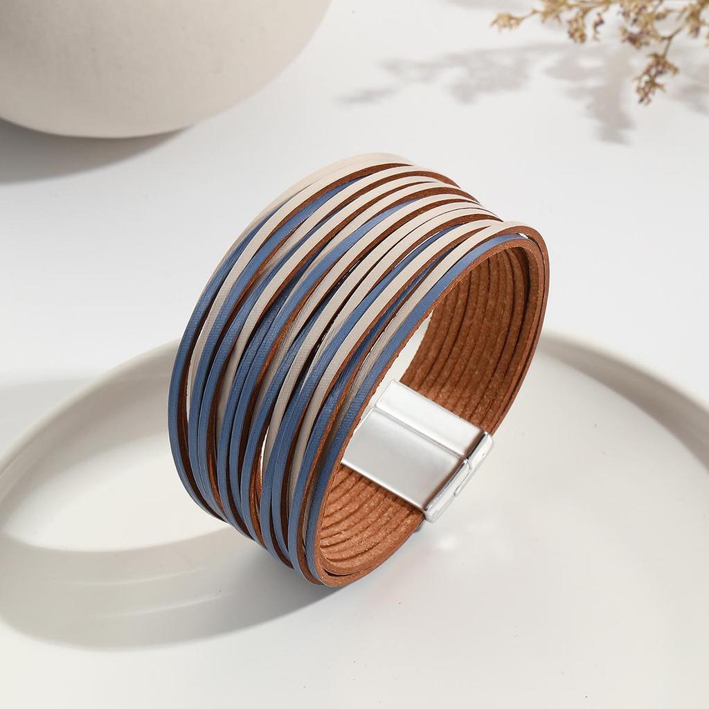 Gradient Multi-Strand Men's and Women's Bracelet with PU Leather Cord and Magnetic Clasp.