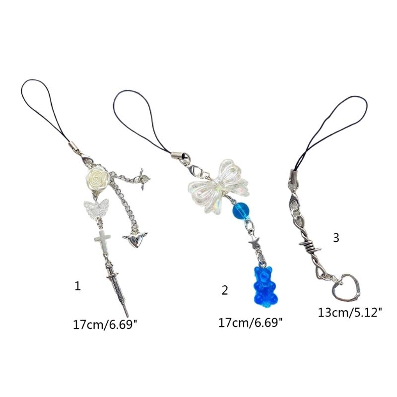 Lovely Rose Bowknot Heart Phone Charm Straps Car Keys Hanging Pendants Bag Decoration Lanyard Women Purse Accessories