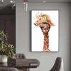 Cute Giraffe Poster Funny Animal Family Mural Canvas Print Wall Art Picture for Living Room Home Decoration Painting Gift Cuadro