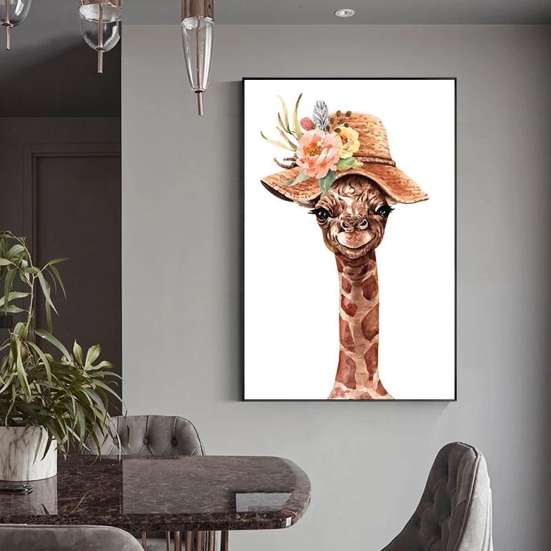 Cute Giraffe Poster Funny Animal Family Mural Canvas Print Wall Art Picture for Living Room Home Decoration Painting Gift Cuadro