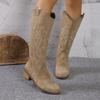 Fashion Women Embroidery Knight Boots Women Retro Square Toe PU Leather Knee High Boots Female Autumn Winter Western Cowboy Botas Mujer