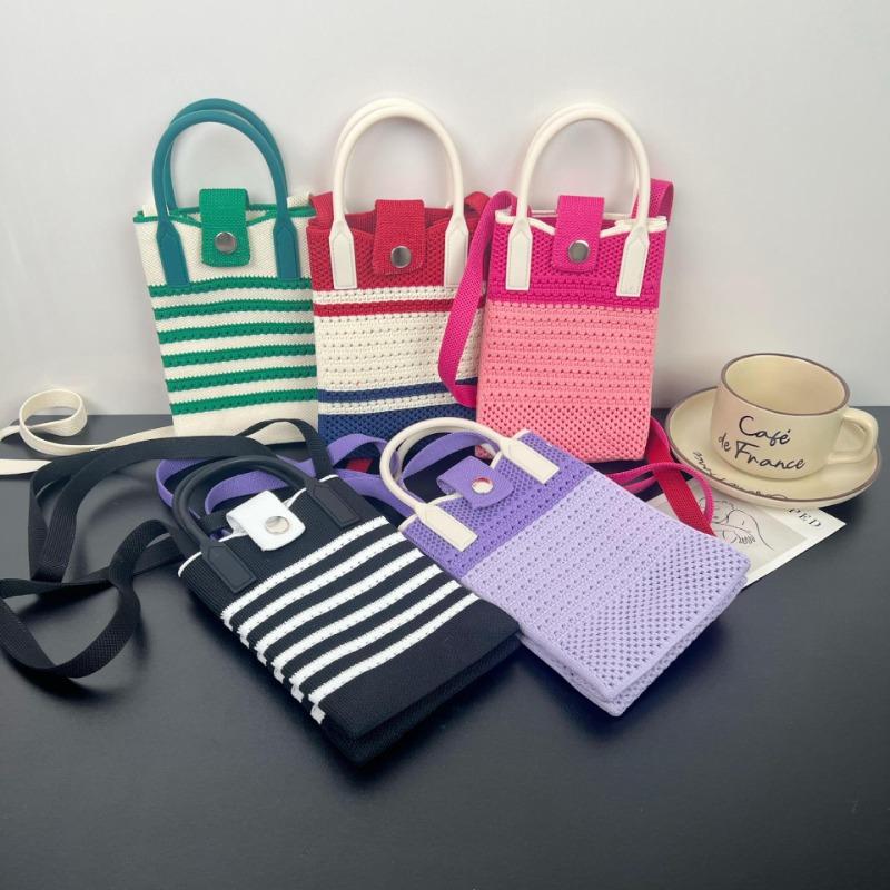 New mobile phone bag knitted hollow stripe color matching national leisure style fashion casual versatile daily commuting mobile phone