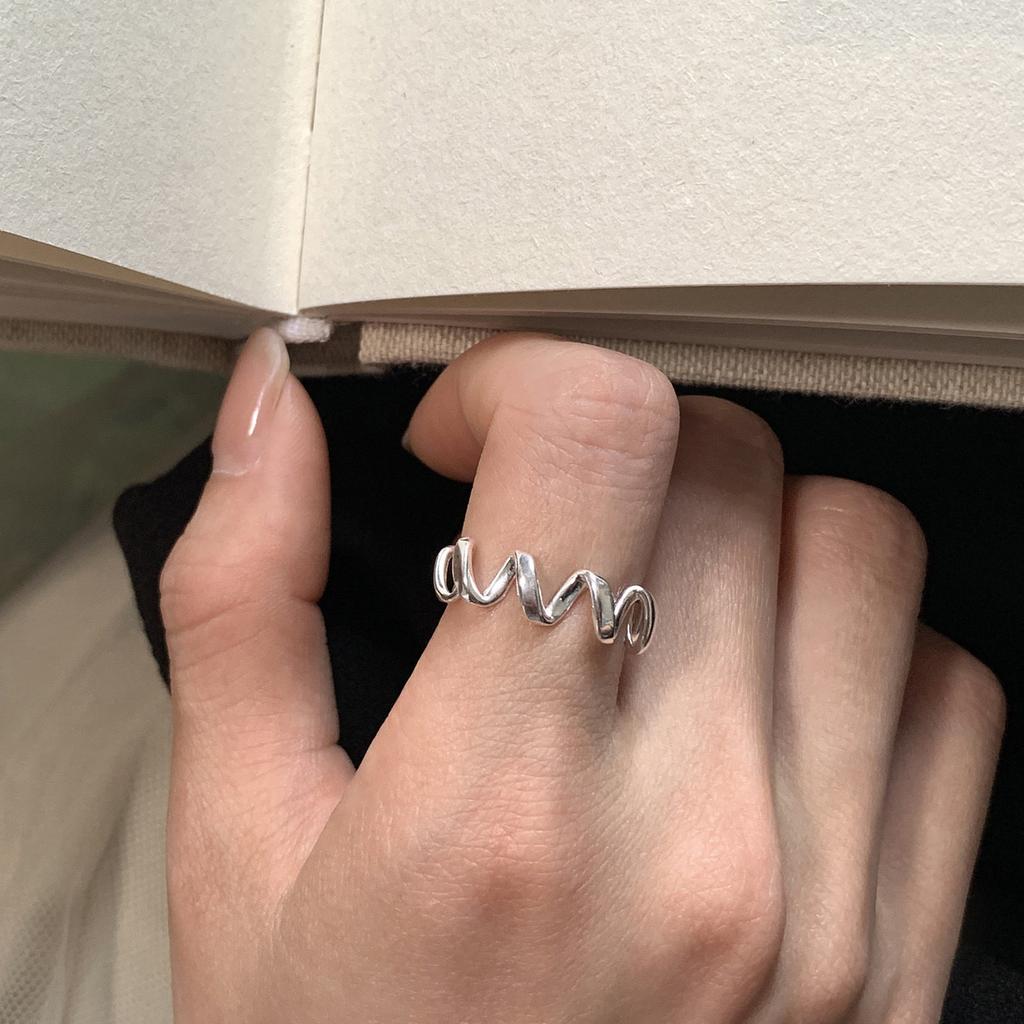 Panjbj  Copper Wave Ring For Women Irregular Ins Design Versatile Minimalist Trend Open Jewelry Gift Dropship