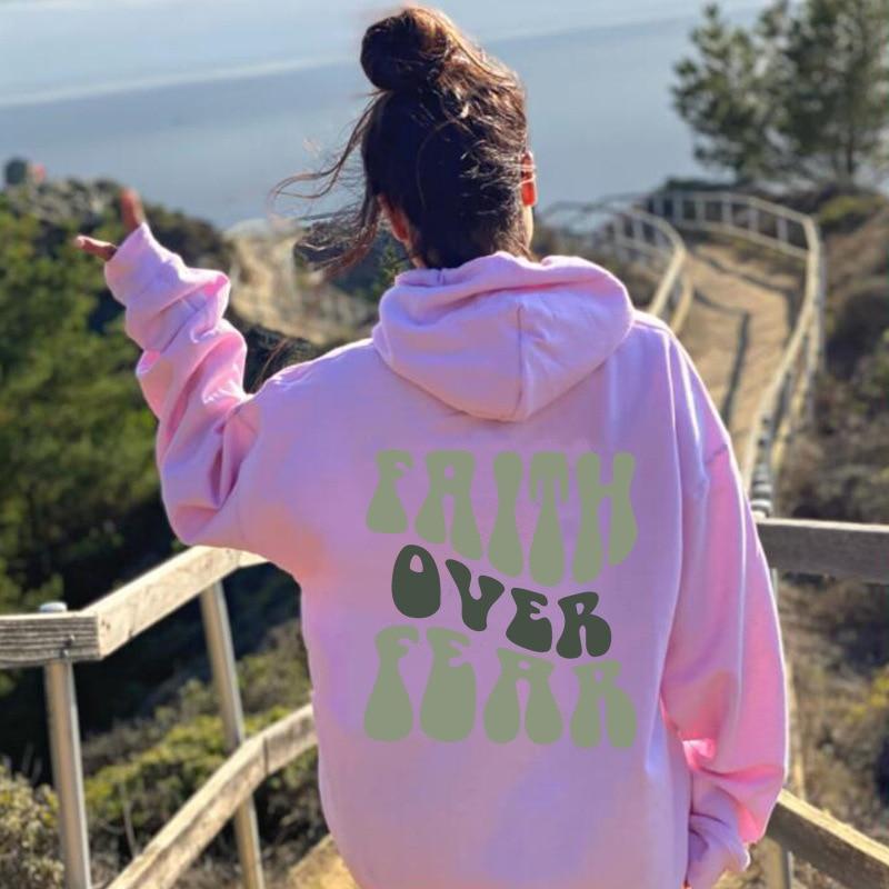 FAITH OVER FEAR Letter Planet Print Hoodies Women Top Quality Liner High Street Couple Y2k Harajuku Gothic Loose Sweatshirt Goth Clothes