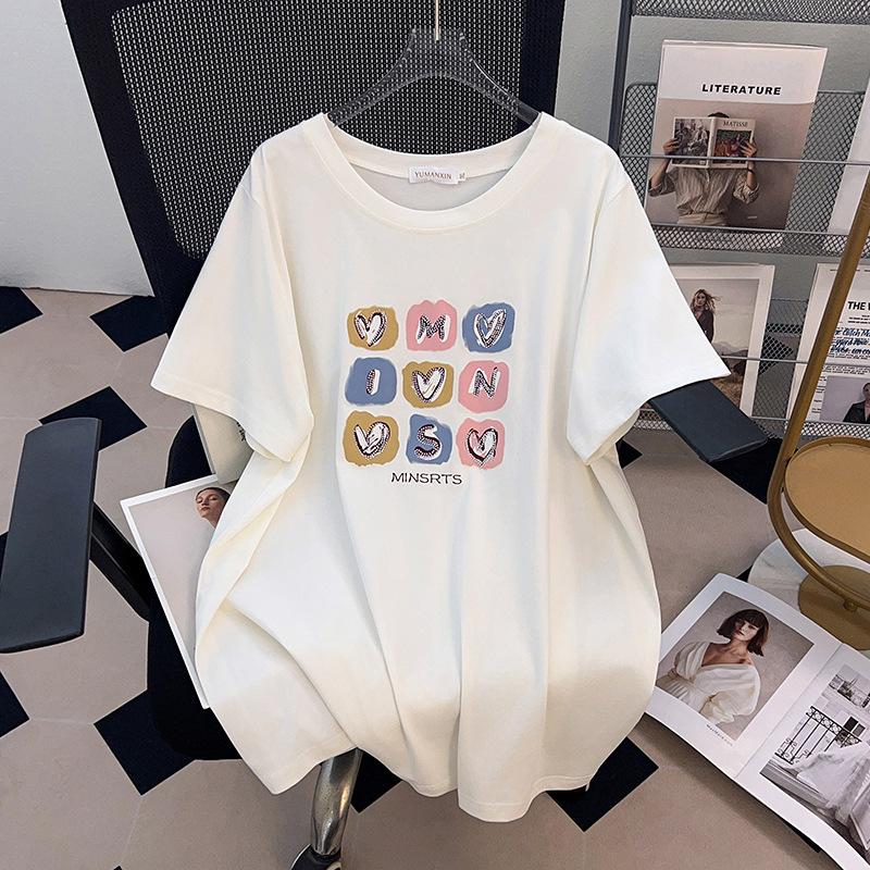 Plus Size Slimming Short-Sleeve Mid-Length T-Shirt for Women (200/300/350 Jin)