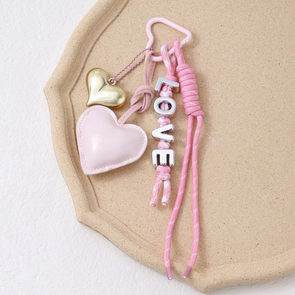 English Letter Heart Leather Rope Keychain Woven Rope Love Rope Bag Charm Birthday Parties