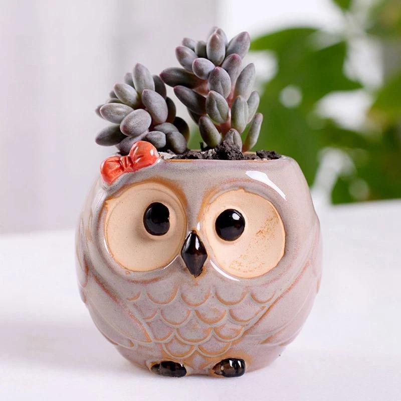 Home Garden Supplies Decoration Ceramic Flowerpots Miniature Model Cute Owl Succulent Flower Pot Planter Desktop Decorations