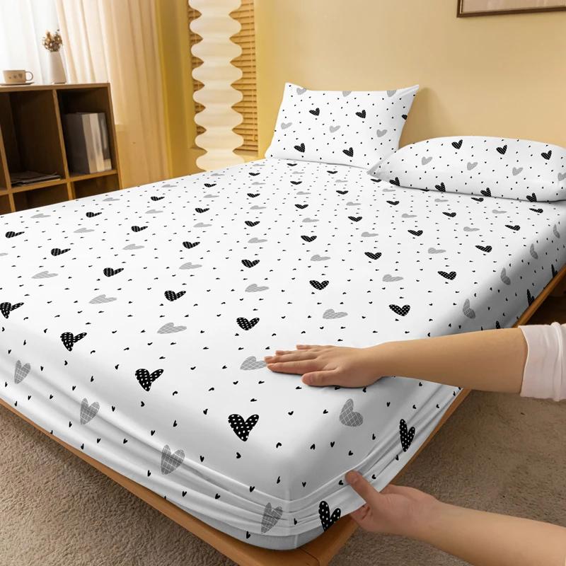 Piece 1 Of White Heart Patterned Frosted Bedsheet, Bedroom Printed Bedspread, Bedding Excluding Pillowcases